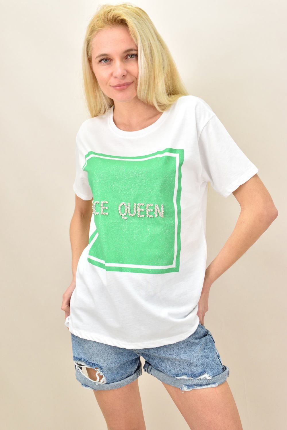 Γυναικείο T-shirt με στάμπα "ice queen" Λευκό 14346 φωτογραφία