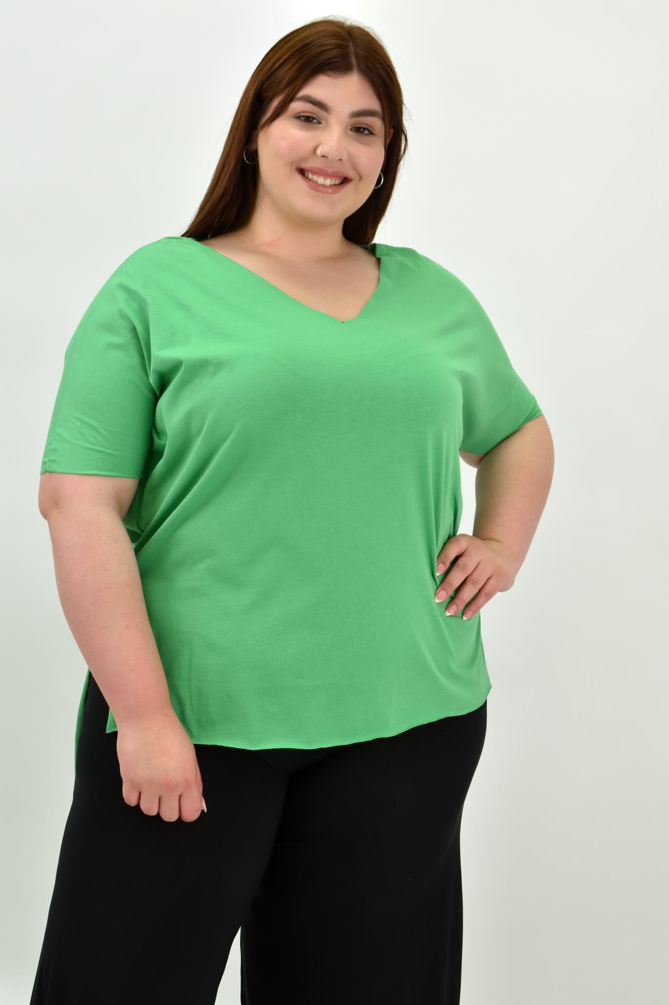 Γυναικεία μπλούζα μονόχρωμο plus size Πράσινο 20114