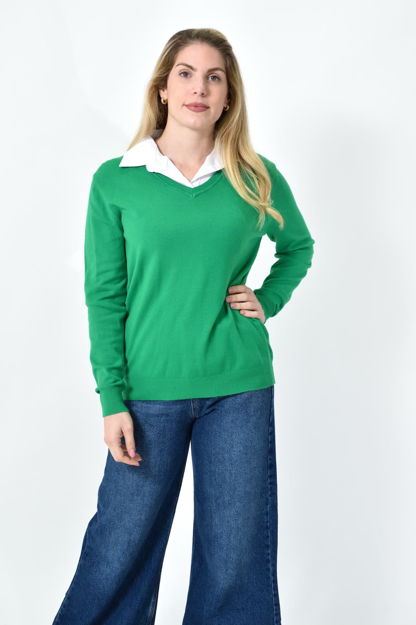 Γυναικεία oversized μπλούζα με γιακά Πράσινο 27338