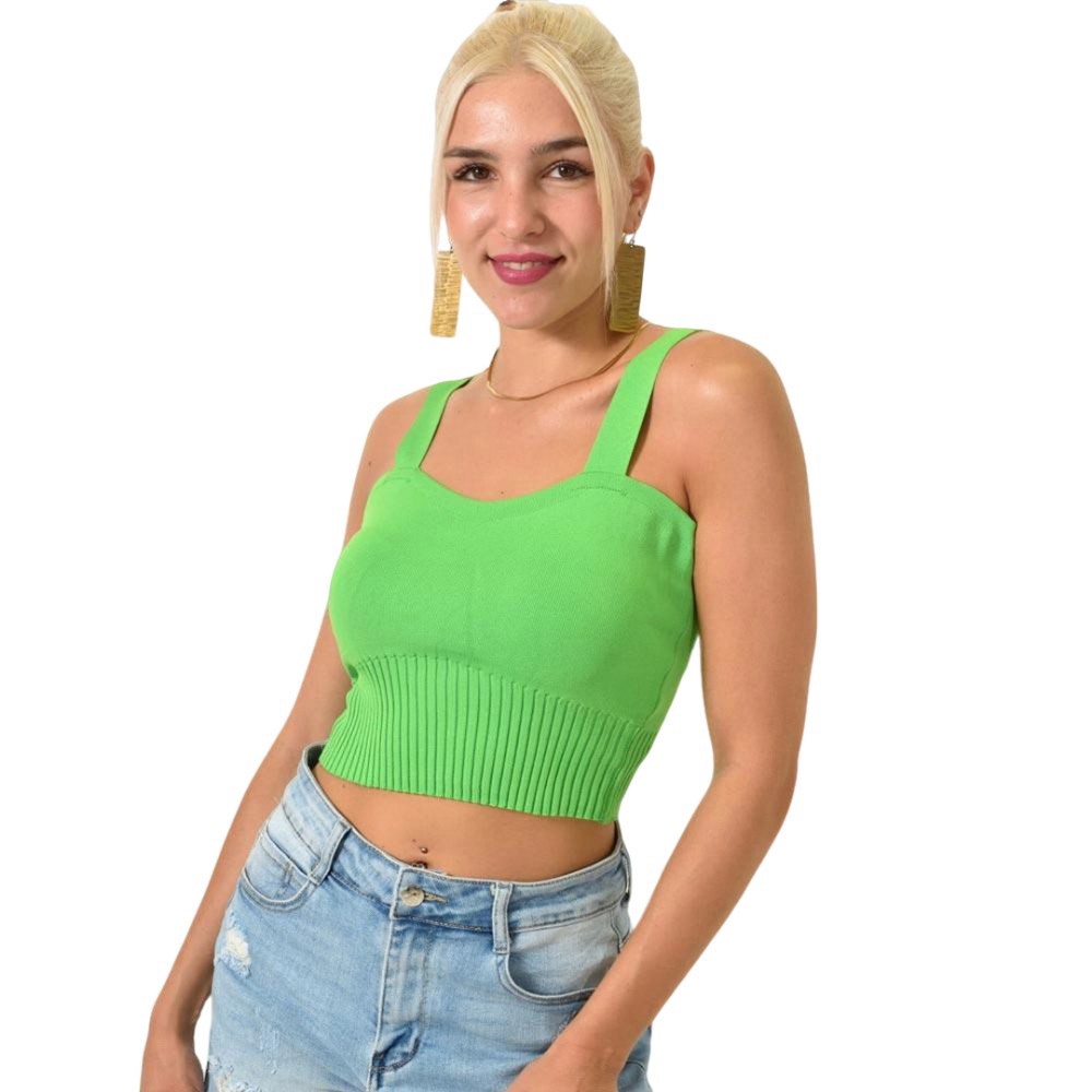 Crop top πλεκτό με τιράντες Πράσινο 25183