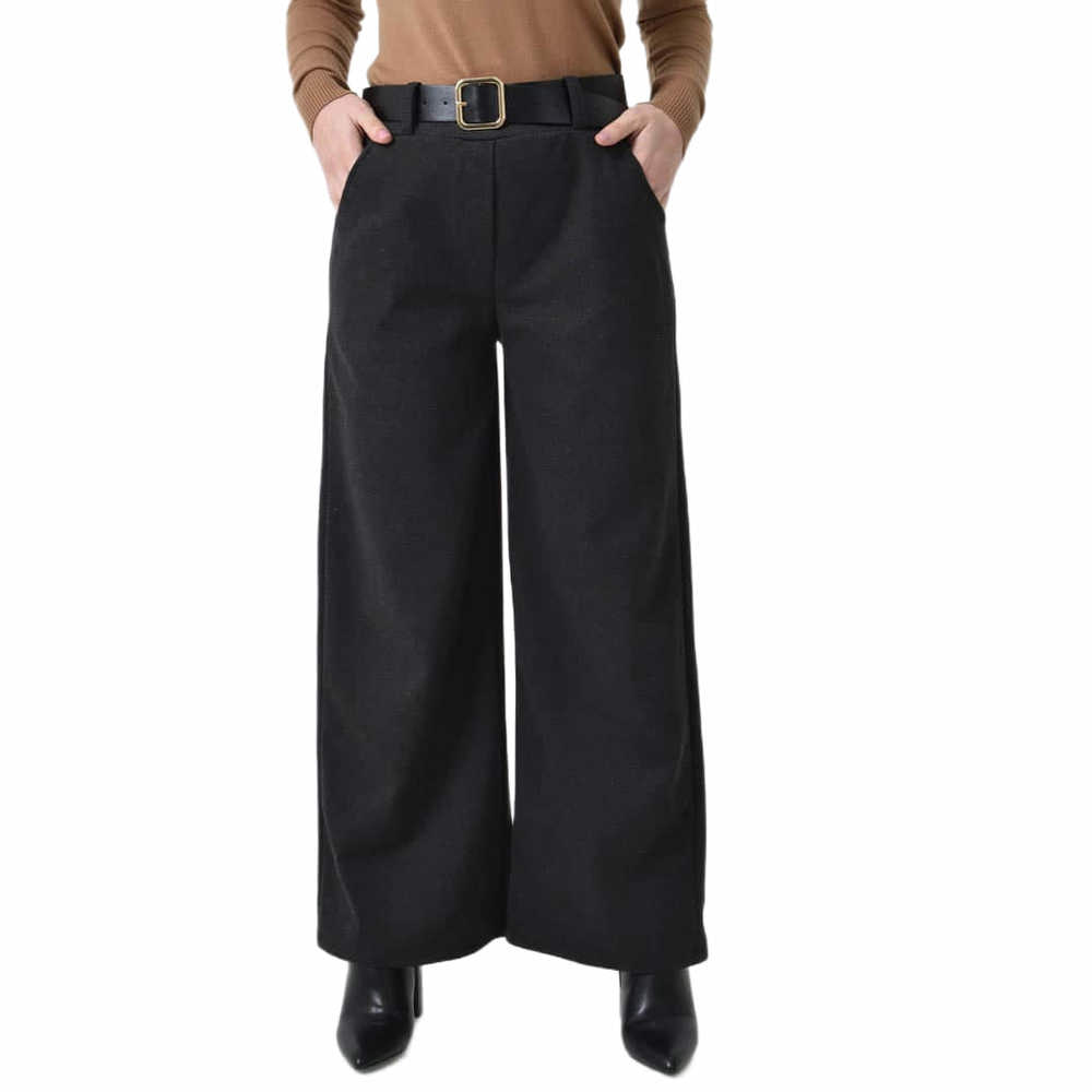 Ψηλόμεση Παντελόνα σε Ίσια Γραμμή με Ζώνη & Λάστιχο Πίσω Ανθρακί 27244