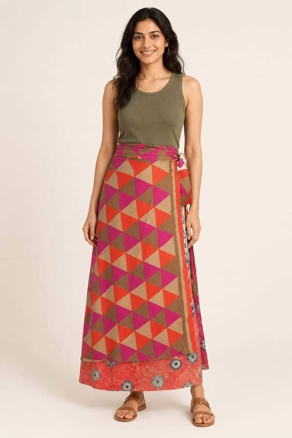 Μακριά Φούστα Boho με Εμπριμέ Σχέδια Κοραλί 27438