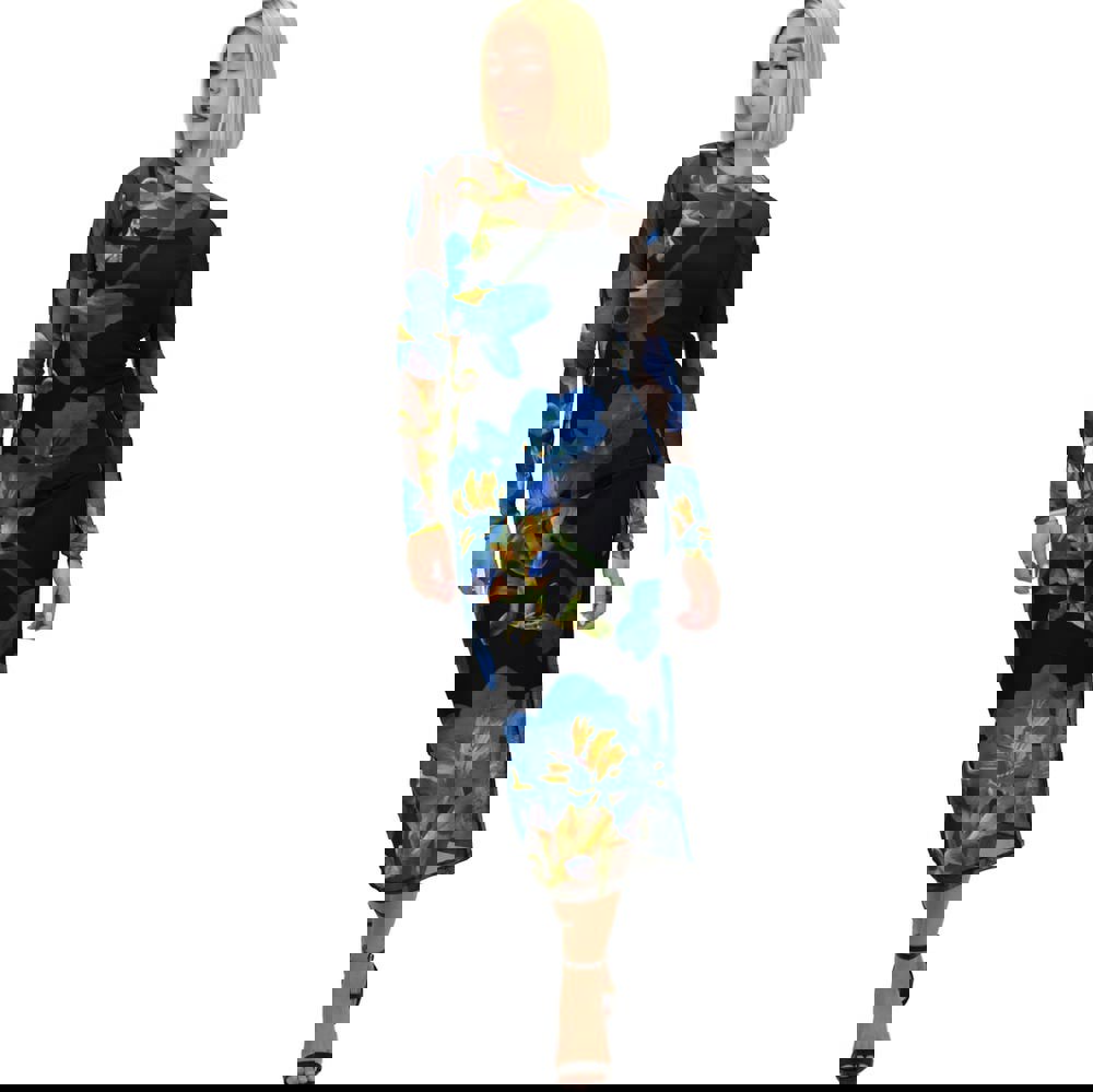 Γυναικείο φόρεμα see through midi Μπλε 21862