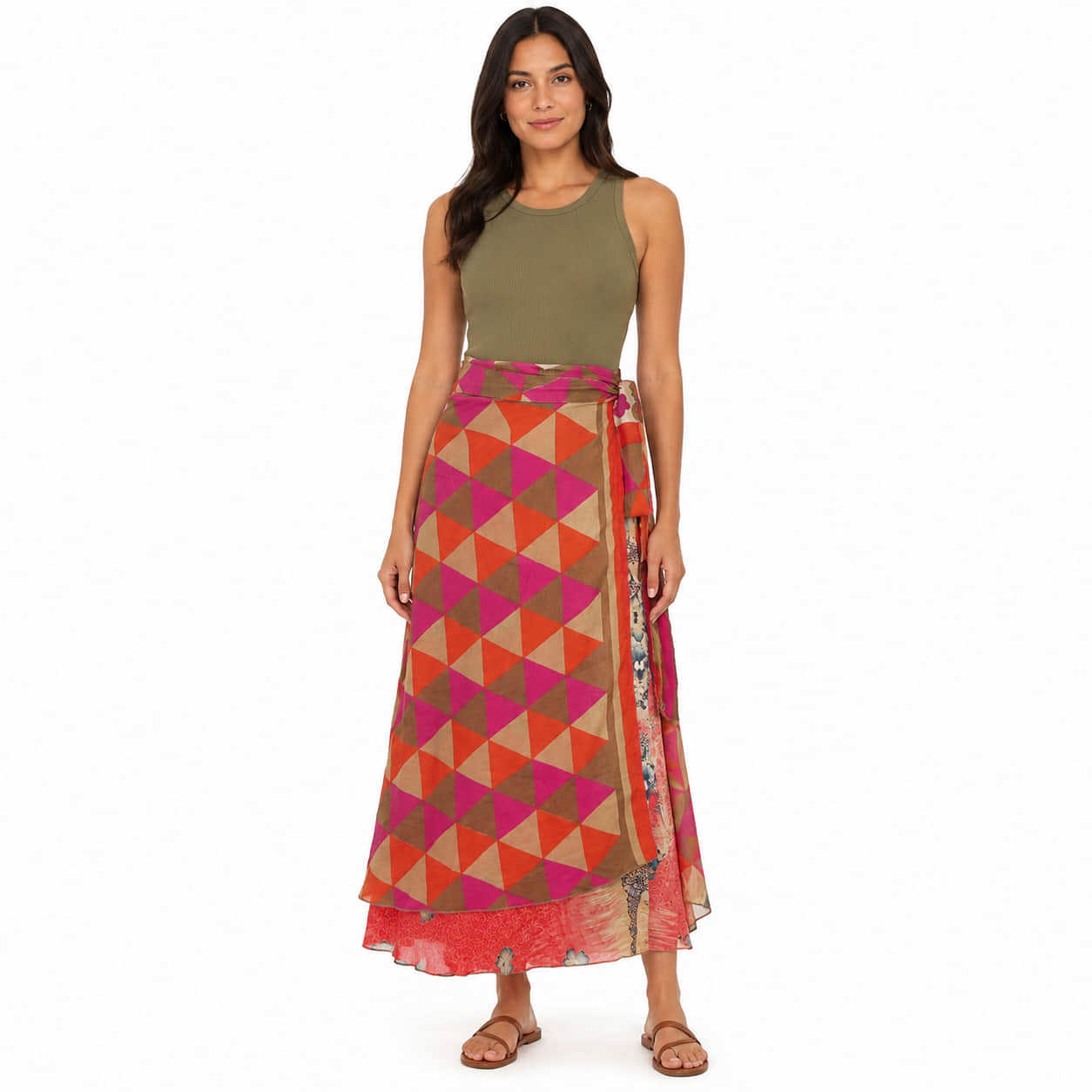 Μακριά Φούστα Boho με Εμπριμέ Σχέδια Κοραλί 27438