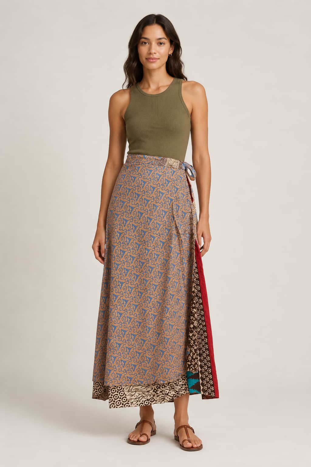 Μακριά Φούστα Boho με Εμπριμέ Σχέδια Πορτοκαλί 27516