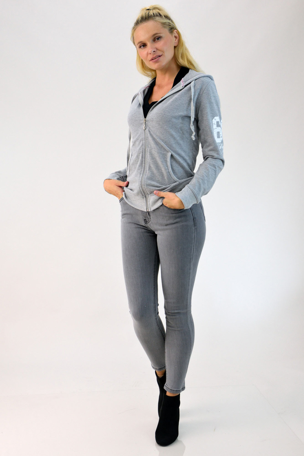 Ζακέτα φούτερ First Woman 69 Γκρι 1492 φωτογραφία