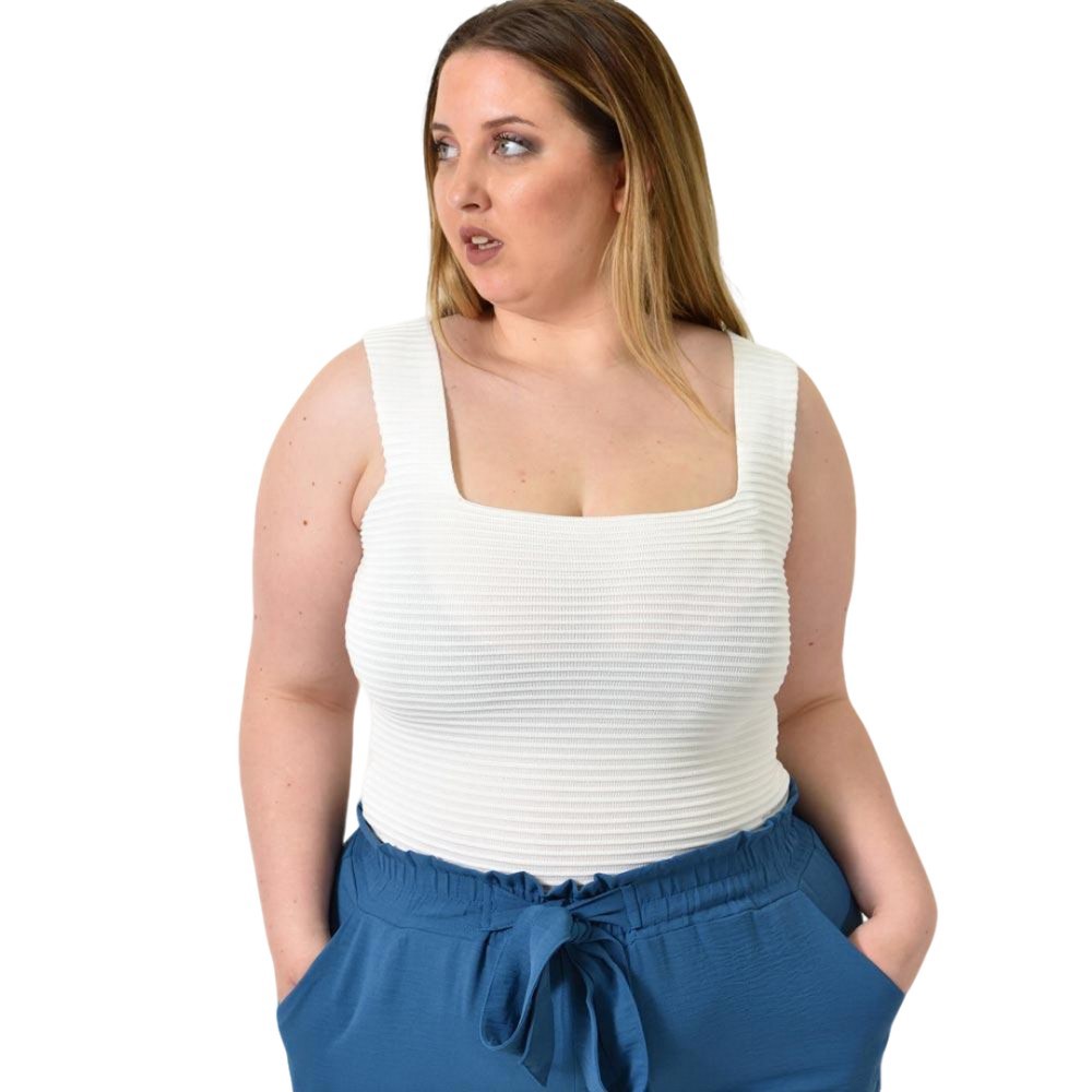 Γυναικείο Plus Size τοπ αμάνικο με ανάγλυφο σχέδιο Λευκό 24375