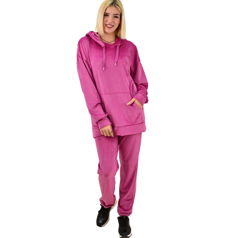 Γυναικείο σετ φόρμας velvet over size Ροζ 18264