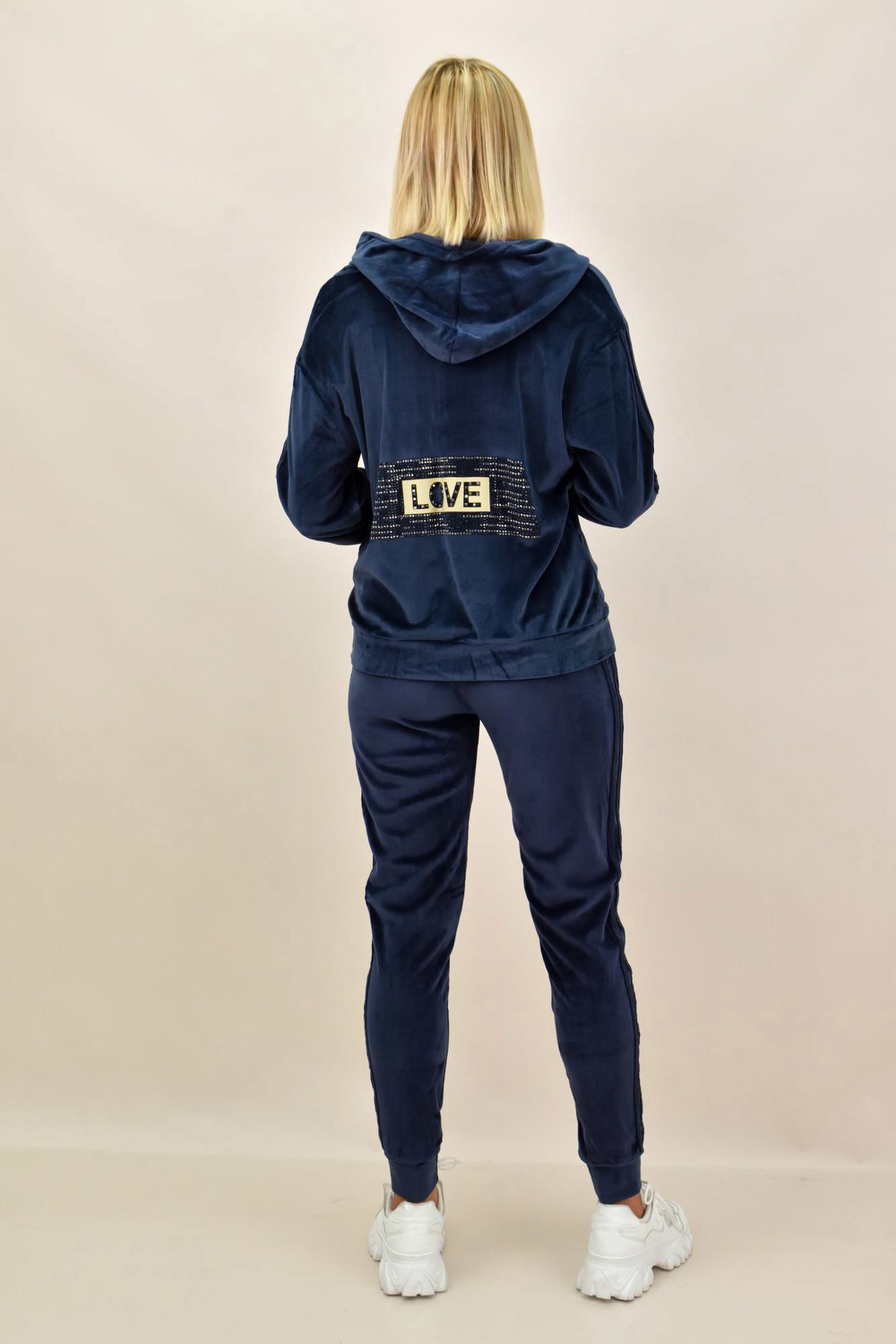 Γυναικείο σετ βελουτέ φόρμα με τύπωμα LOVE Μπλε 17818 φωτογραφία