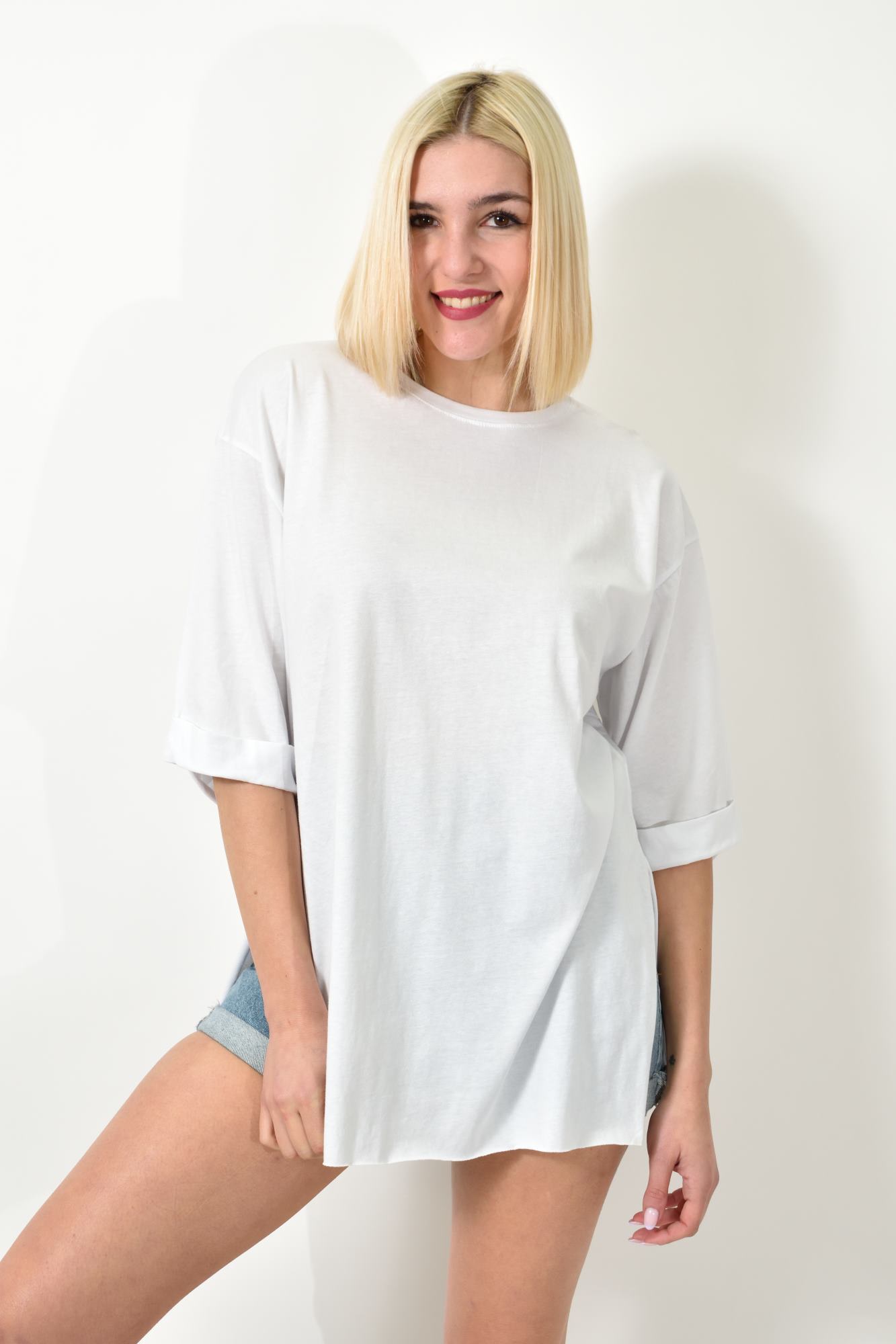 Μπλούζα oversized με ανοίγματα Λευκό 23571