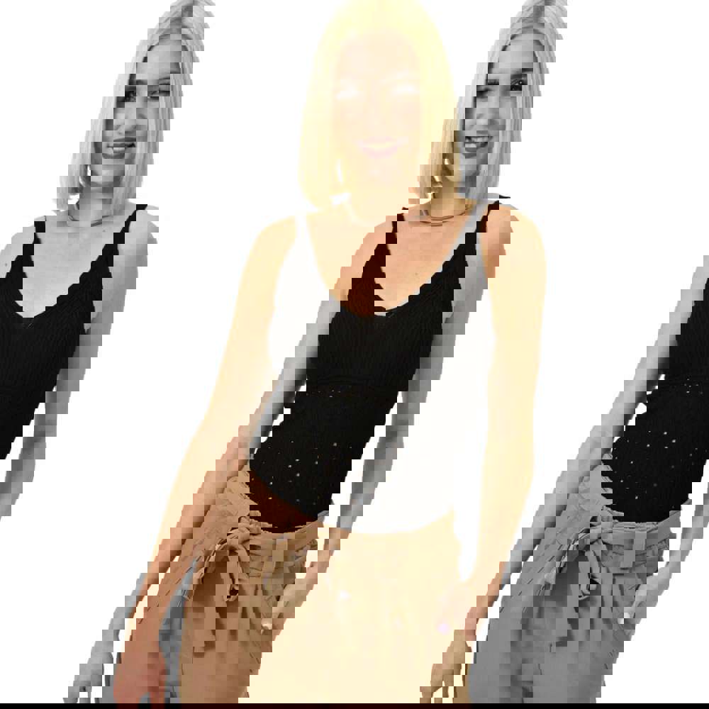 Γυναικείο πλεκτό τοπ διάτρητο Μαύρο 23214