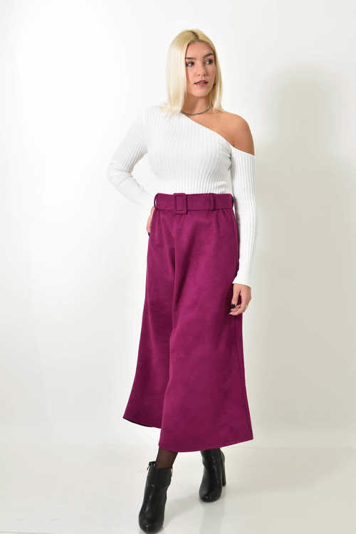 Μίντι σουέτ φούστα με ζώνη ματζέντα