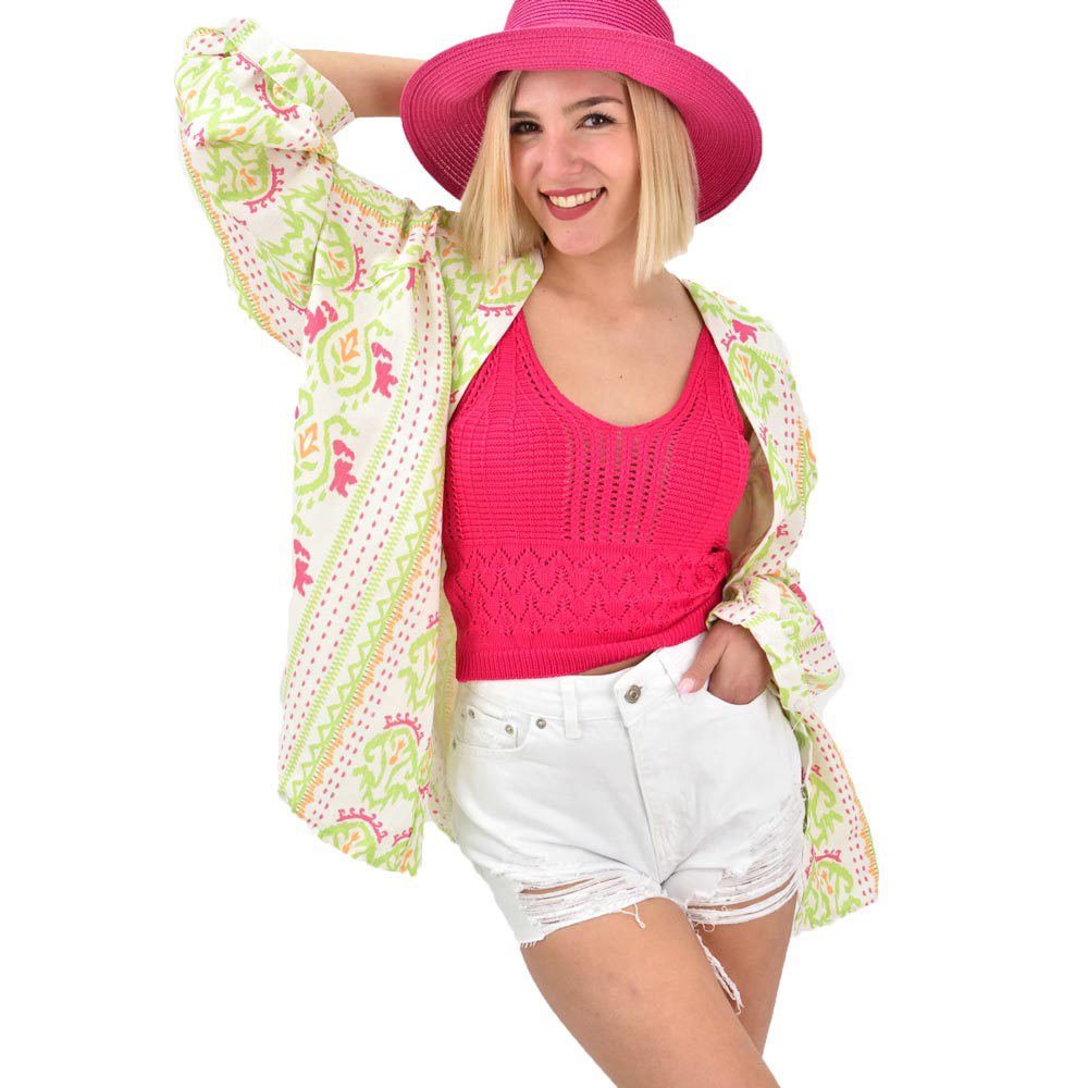 Γυναικείο boho πανωφόρι oversized Φούξια 19470