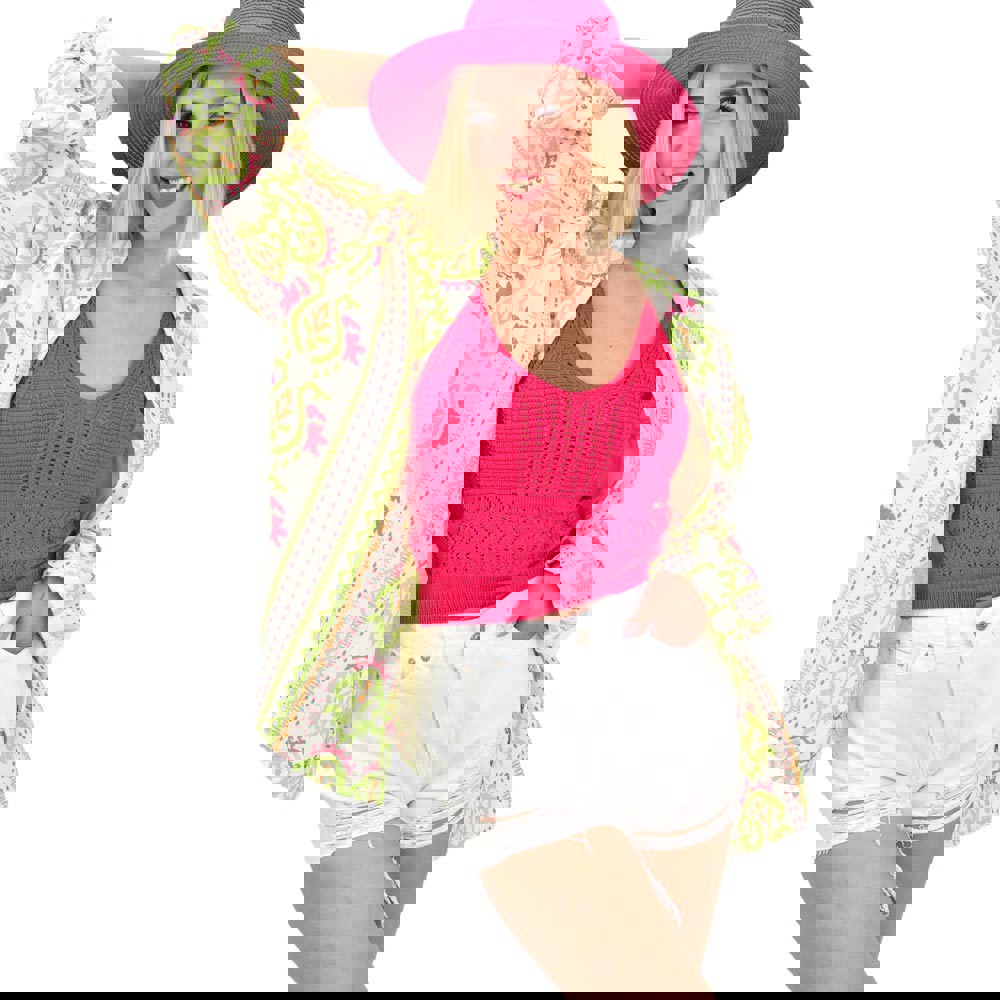 Γυναικείο boho πανωφόρι oversized Φούξια 19470