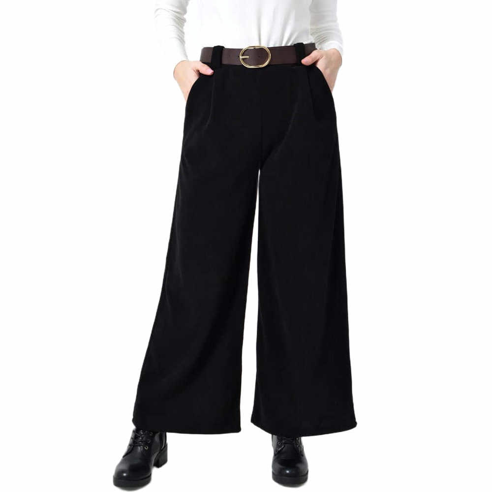 Ψηλόμεση Παντελόνα με Τσέπες, Λάστιχο & Ζώνη Δερματίνη σε ίσια γραμμή Μαύρο 27230