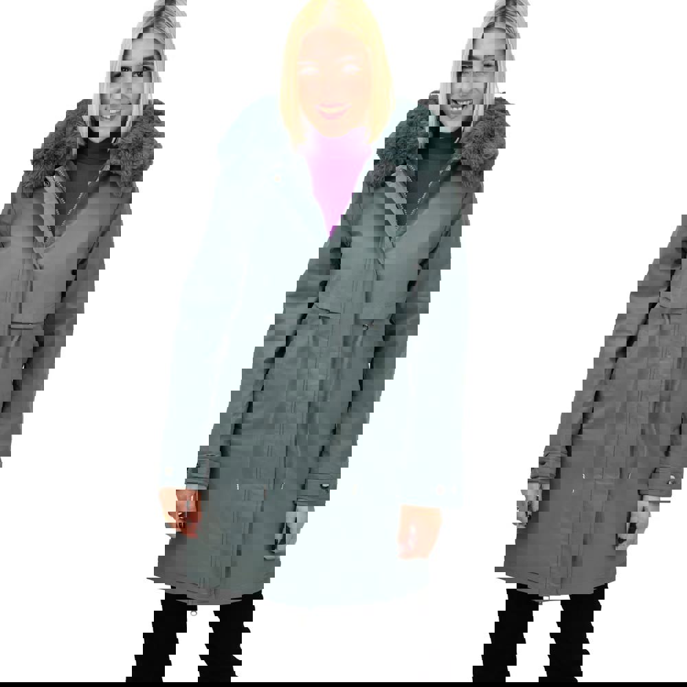 Γυναικείο μπουφάν με τσέπες και κουκούλα Φυστικί 22304