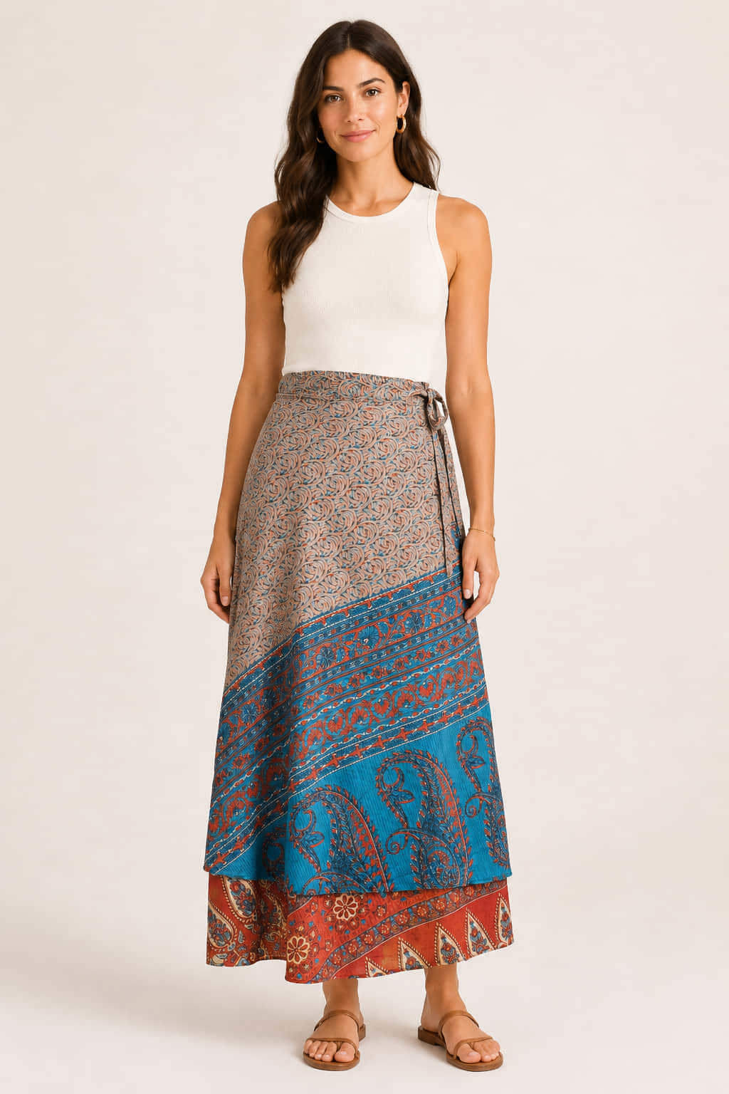 Μακριά Φούστα Boho με Εμπριμέ Σχέδια Μπλε 27419