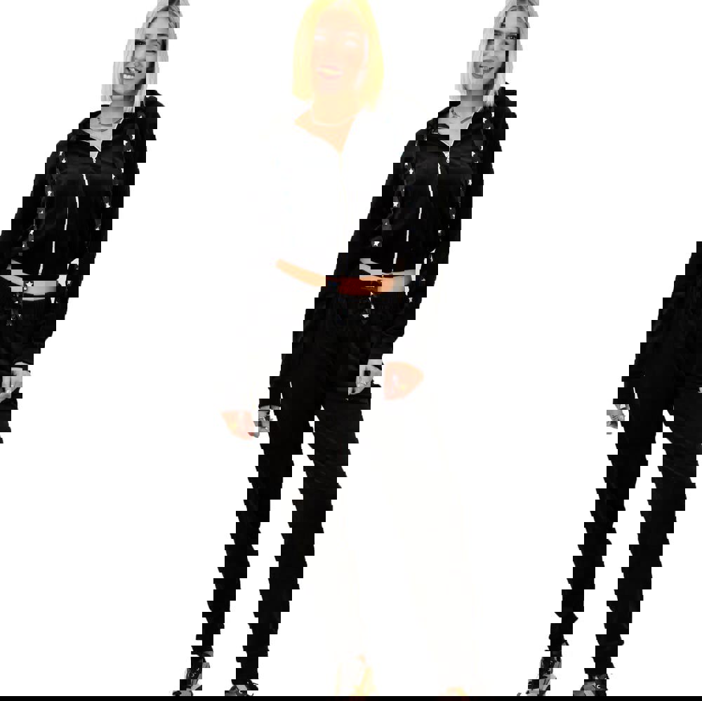 Γυναικείο σετ βελουτέ με σχέδιο στα κορδόνια Μαύρο 9306