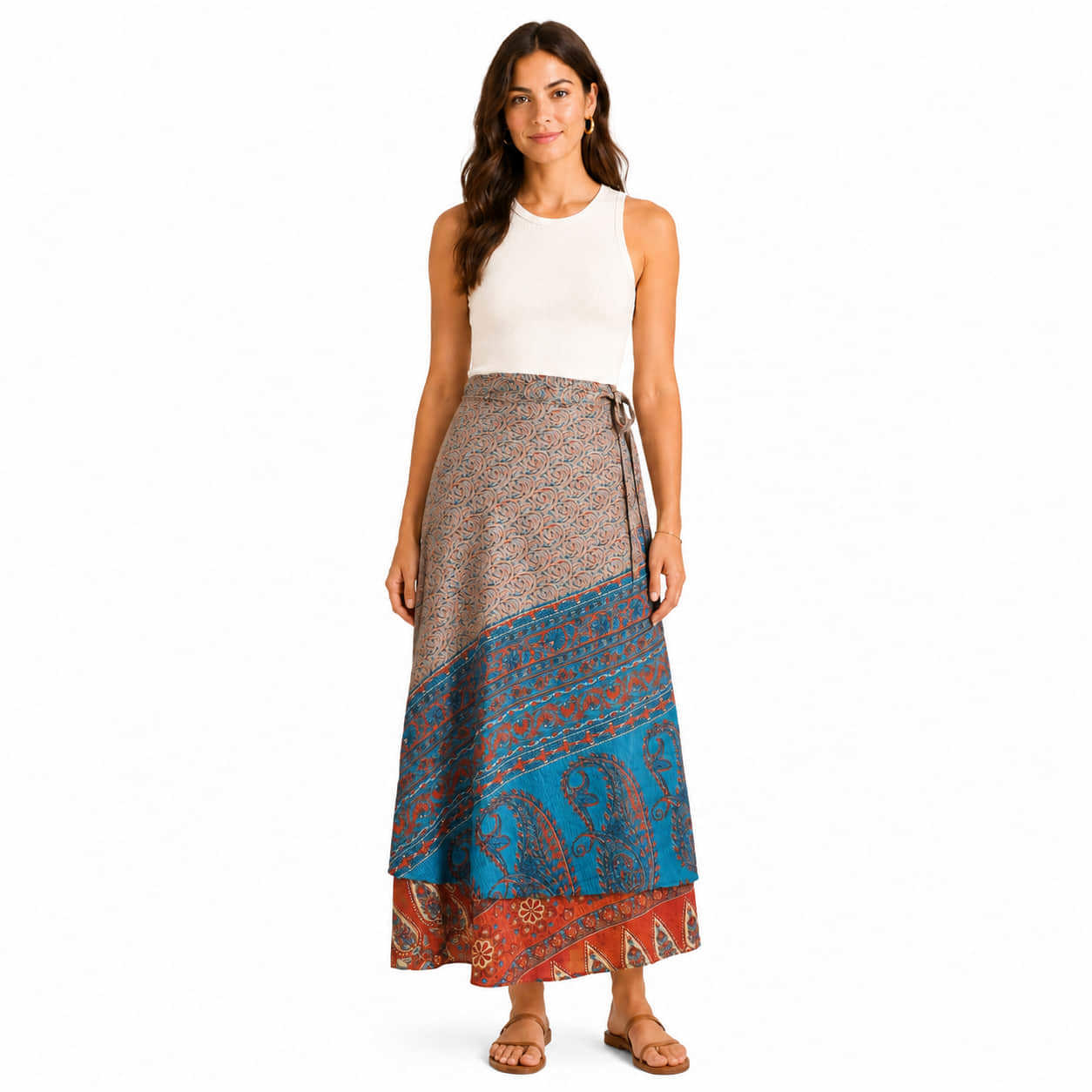 Μακριά Φούστα Boho με Εμπριμέ Σχέδια Μπλε 27419