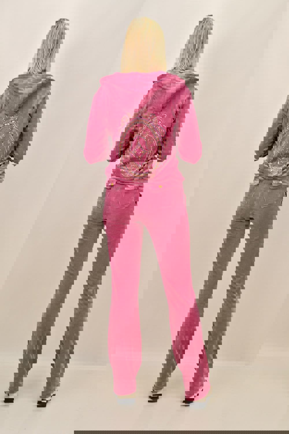 Βελουτέ φόρμα σετ ροζ στρας καθρέφτης Ροζ 18246 φωτογραφία