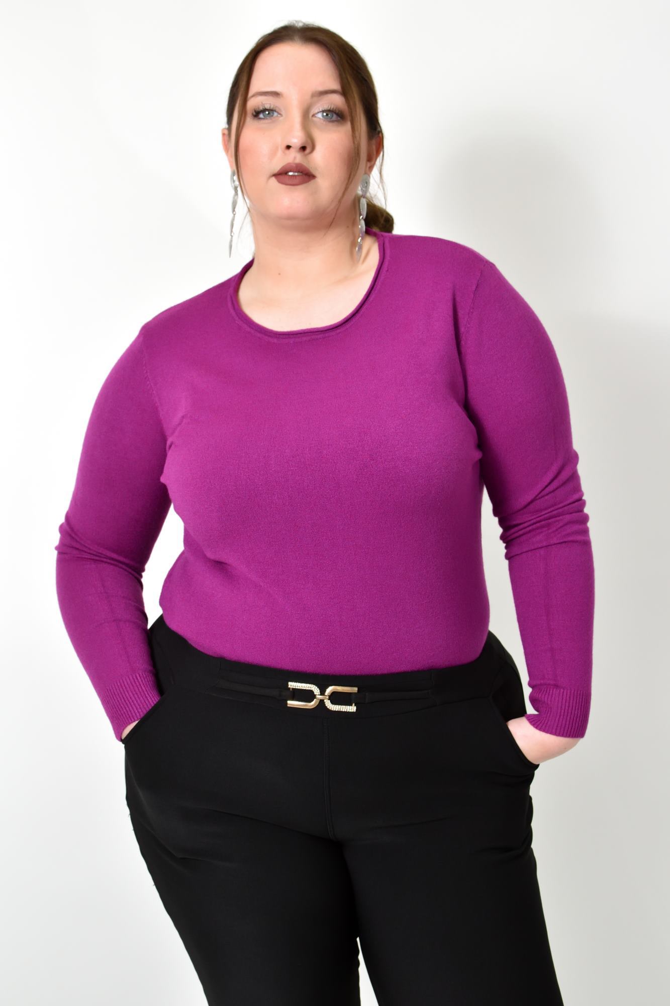 Πλεκτή basic μπλούζα plus size Ματζέντα 22769