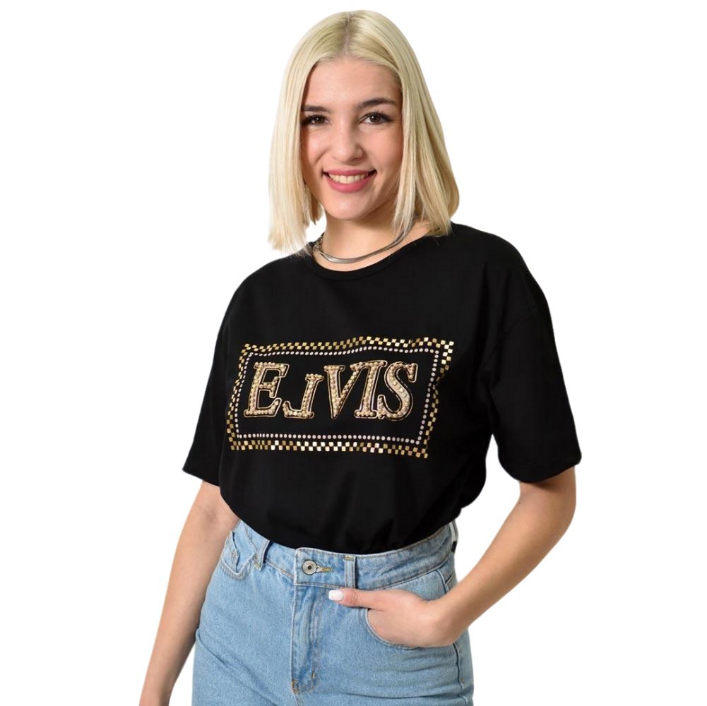 Γυναικείο T-shirt με στρας Μαύρο 23773