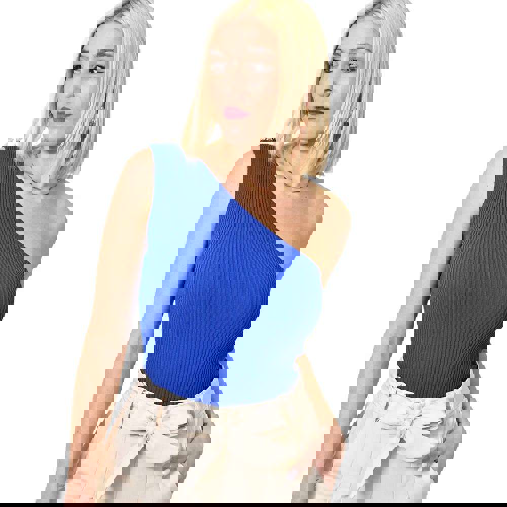 Γυναικείο τοπ με έναν ώμο και κουμπιά Μπλε Ρουά 23430