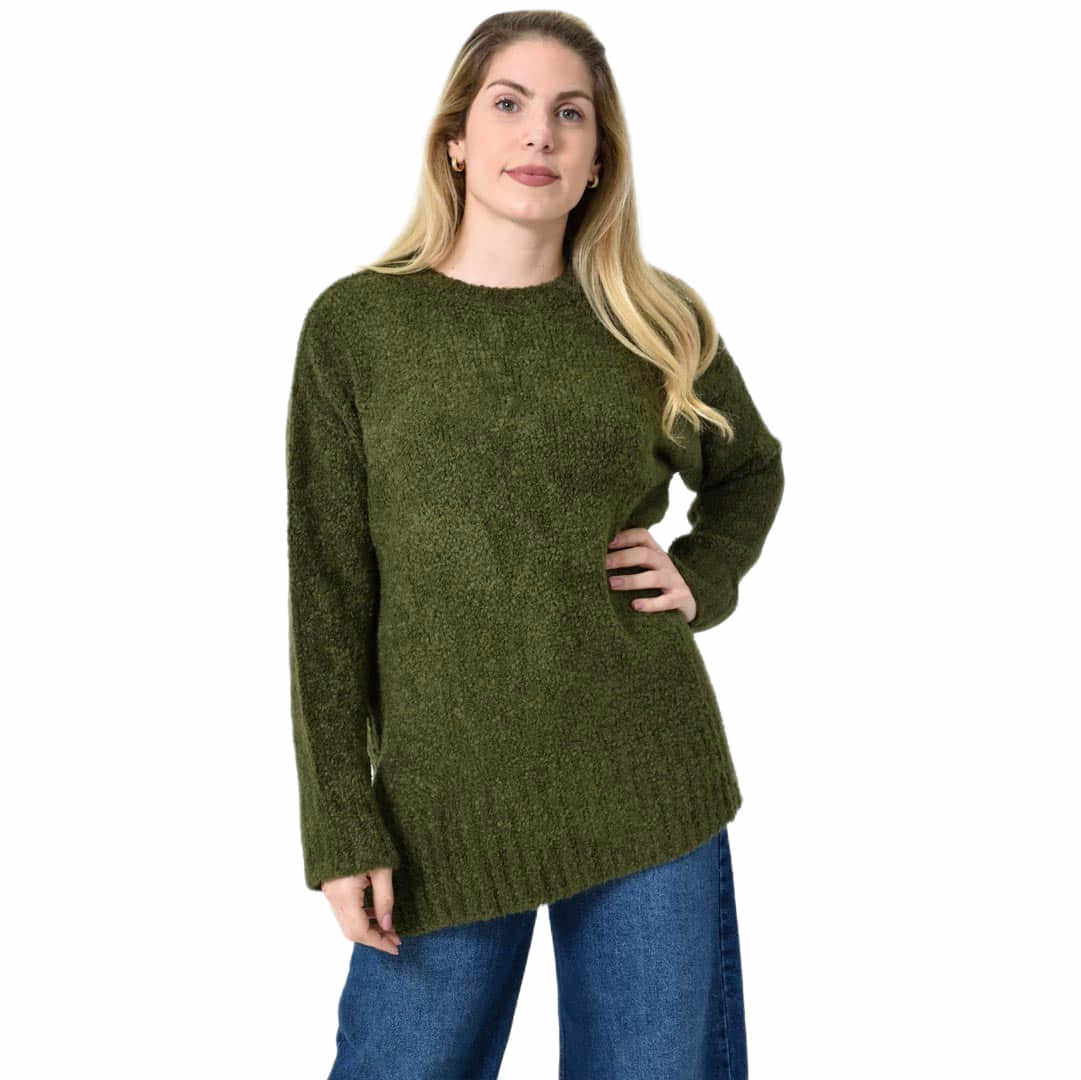 Oversized Πλεκτή Μπλούζα με Στρογγυλή Λαιμόκοψη & Ριμπ Λεπτομέρειες Χακί 27305