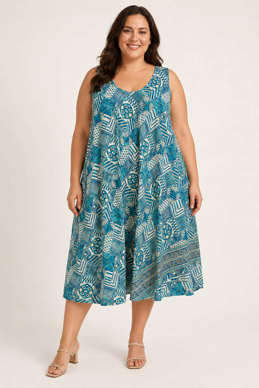 Plus Size Midi Φόρεμα με Γεωμετρικό Μοτίβο Βεραμάν 27359