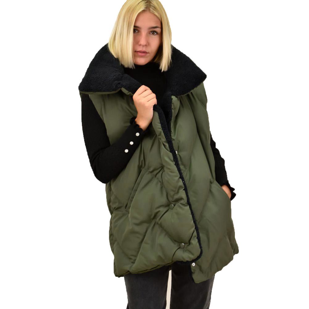 Γιλέκο καπιτονέ oversized Χακί 17644
