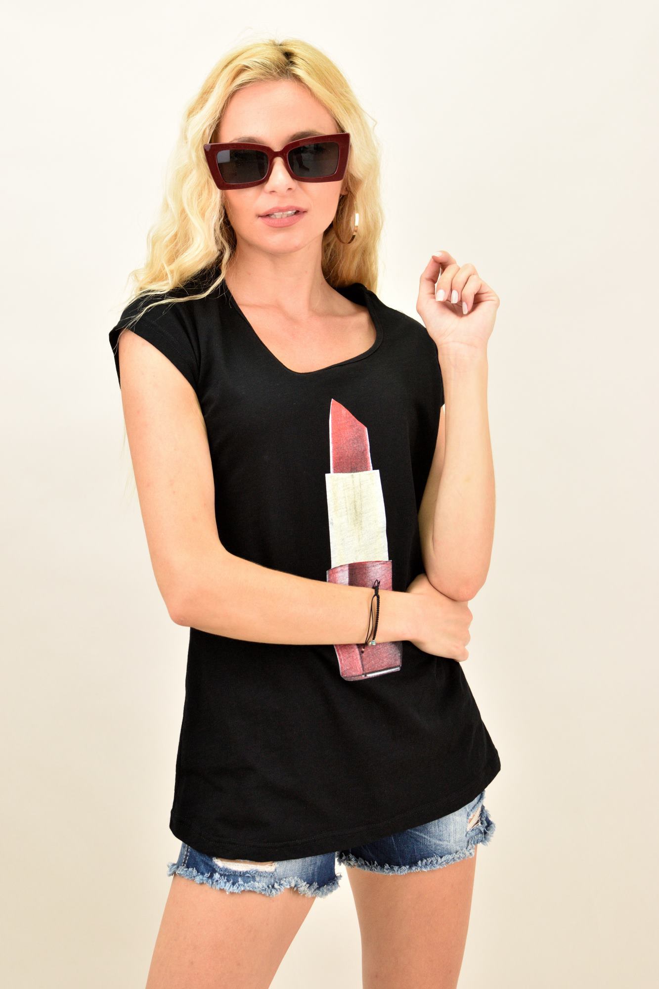 T-shirt με τύπωμα Μαύρο 1278