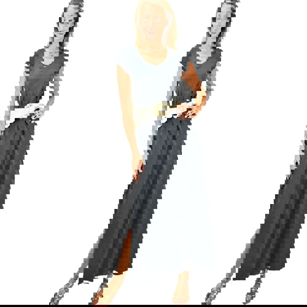 Μακρύ φόρεμα με V Ανθρακί 1053