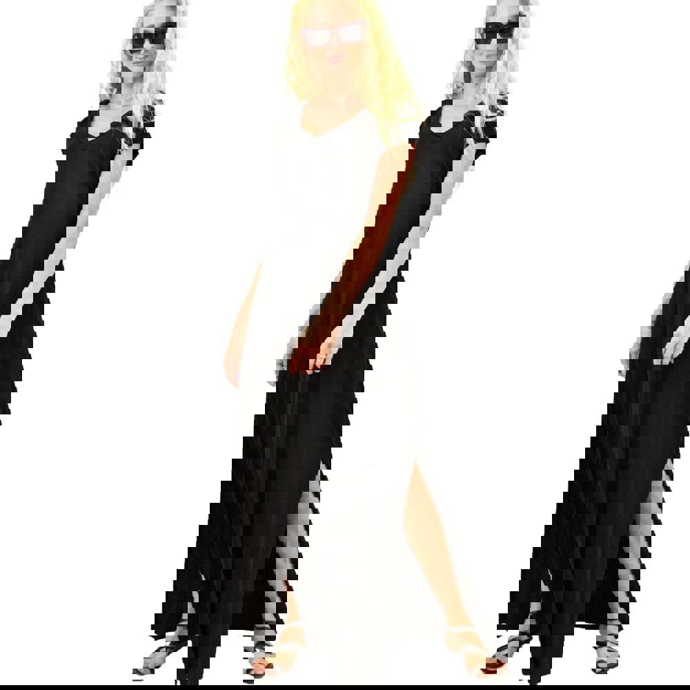 Μακρύ φόρεμα με V Μαύρο 1051