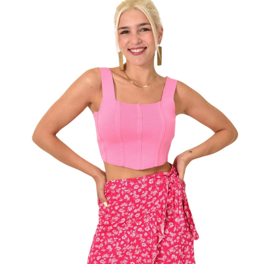 Crop top πλεκτό τύπου κορσές Ροζ 25205