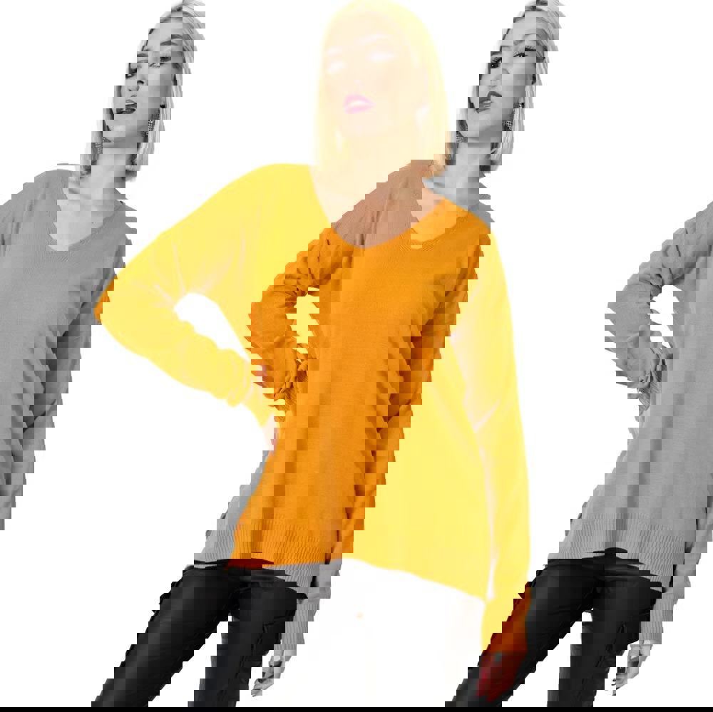 Γυναικεία πλεκτή μπλούζα μονόχρωμη Μουσταρδί 22868