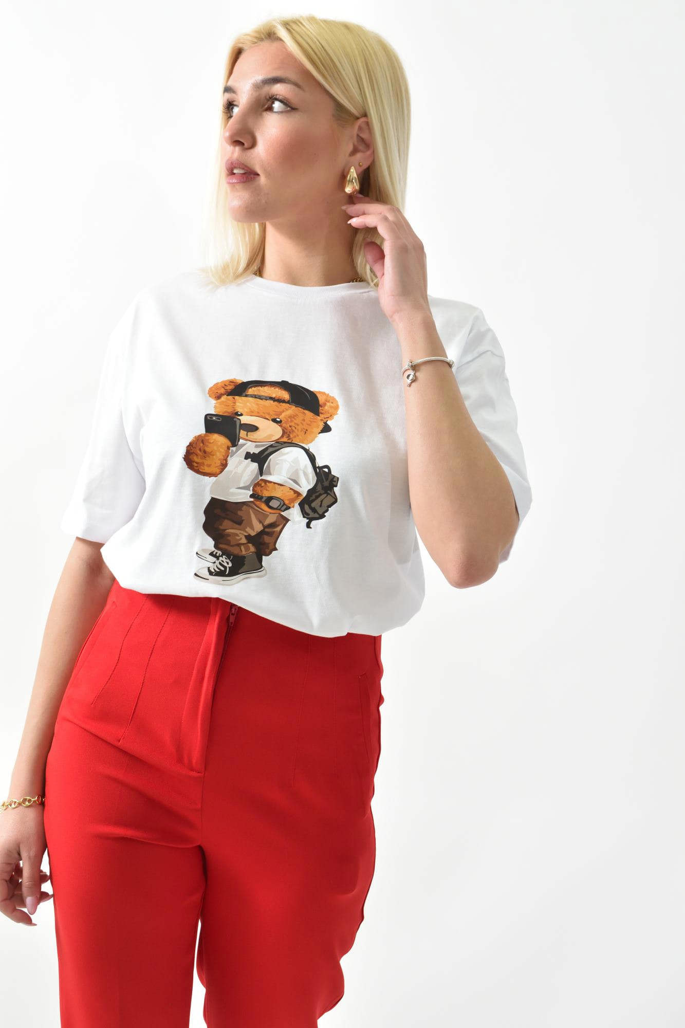 Γυναικείο T-shirt με σχέδιο αρκουδάκι Λευκό 26280