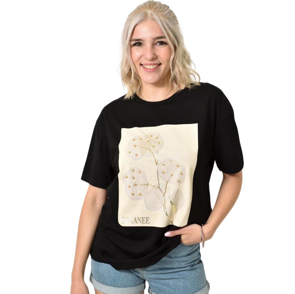 T-Shirt με σχέδιο "Botanee" Μαύρο 24238