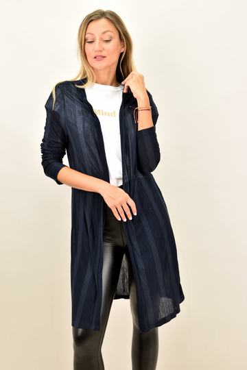  - Μακριά ζακέτα με κάθετες ρίγες και ανοίγματα σε Μπλε Σκούρο