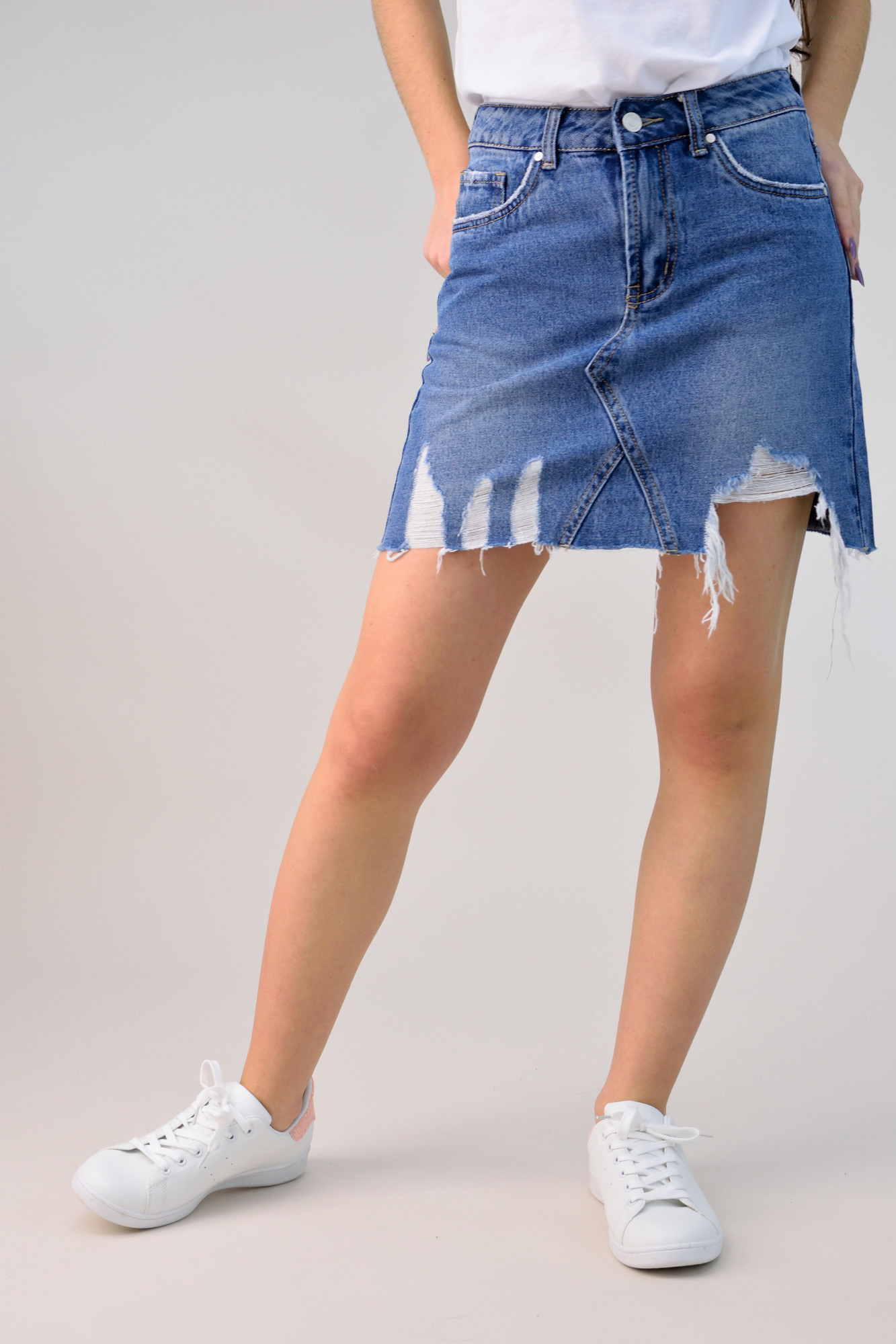 Φούστα denim με σκισίματα Μπλε Τζιν 932