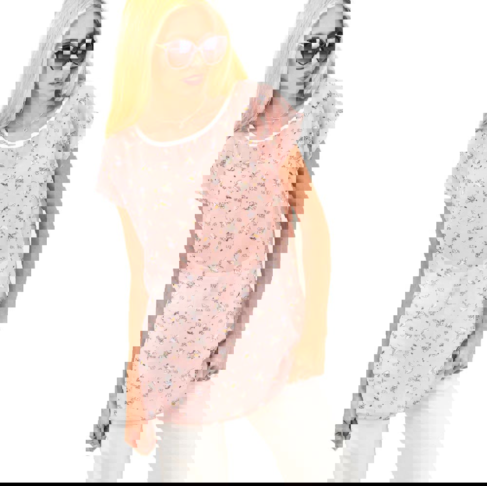 Γυναικεία μπλούζα φλοράλ Απαλό Ροζ 576