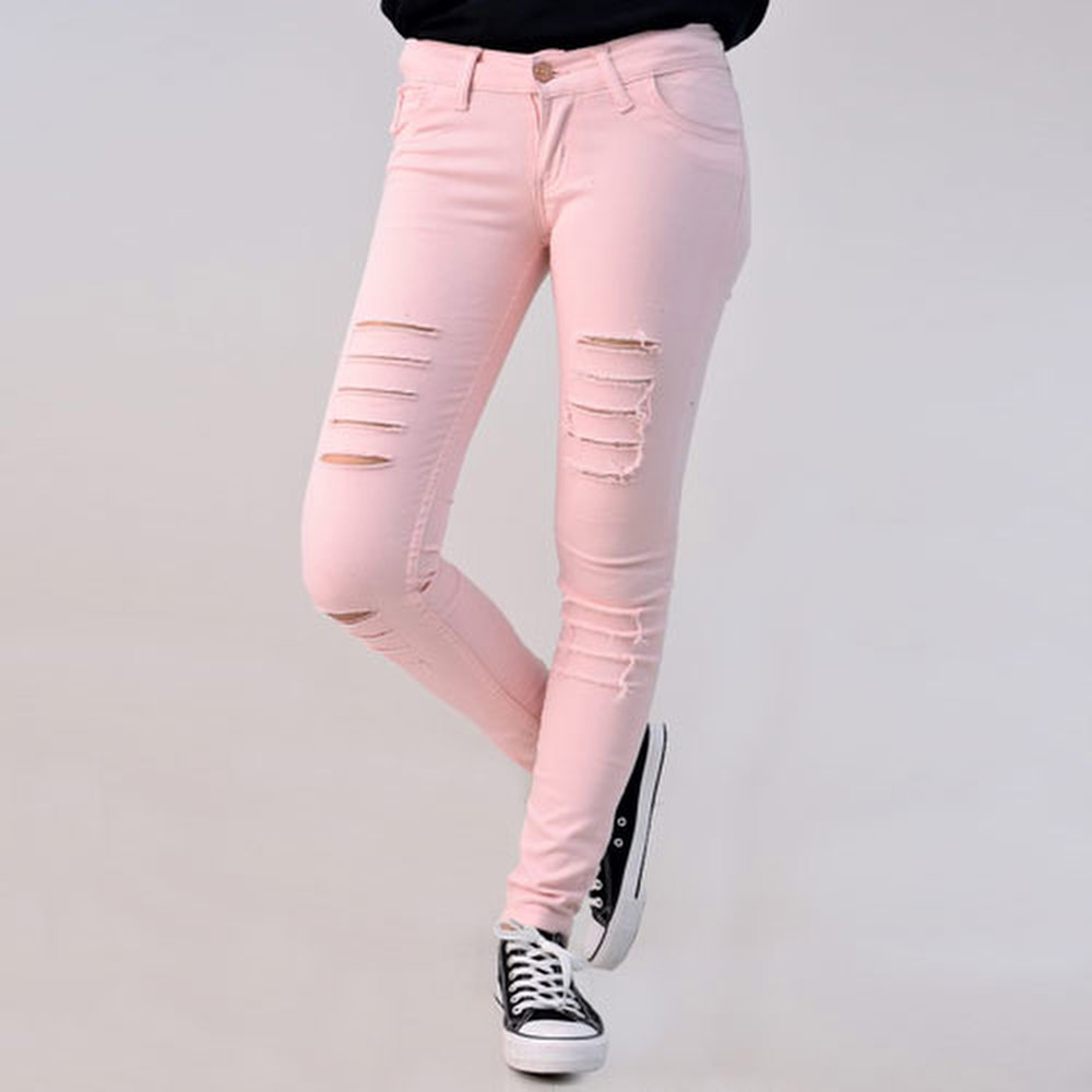 Παντελόνι με σκισίματα Απαλό Ροζ 575