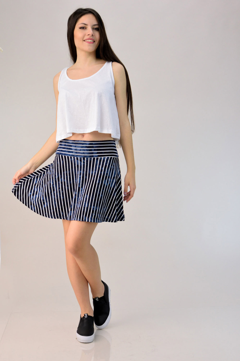 Φούστα ριγέ μίνι Μπλε Σκούρο 744 φωτογραφία