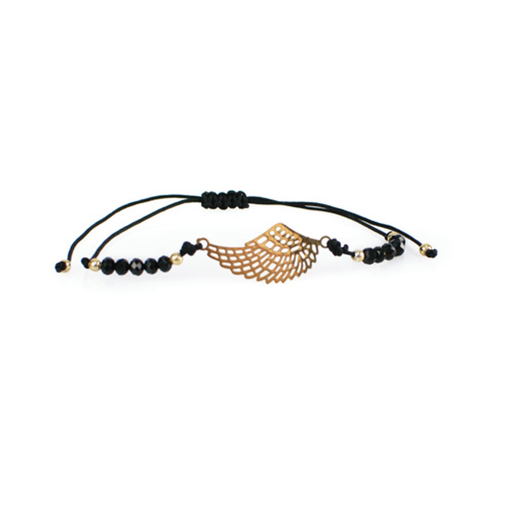 Βραχιόλι μακραμέ μαύρο "φτερό" με χάντρες Μαύρο 1912