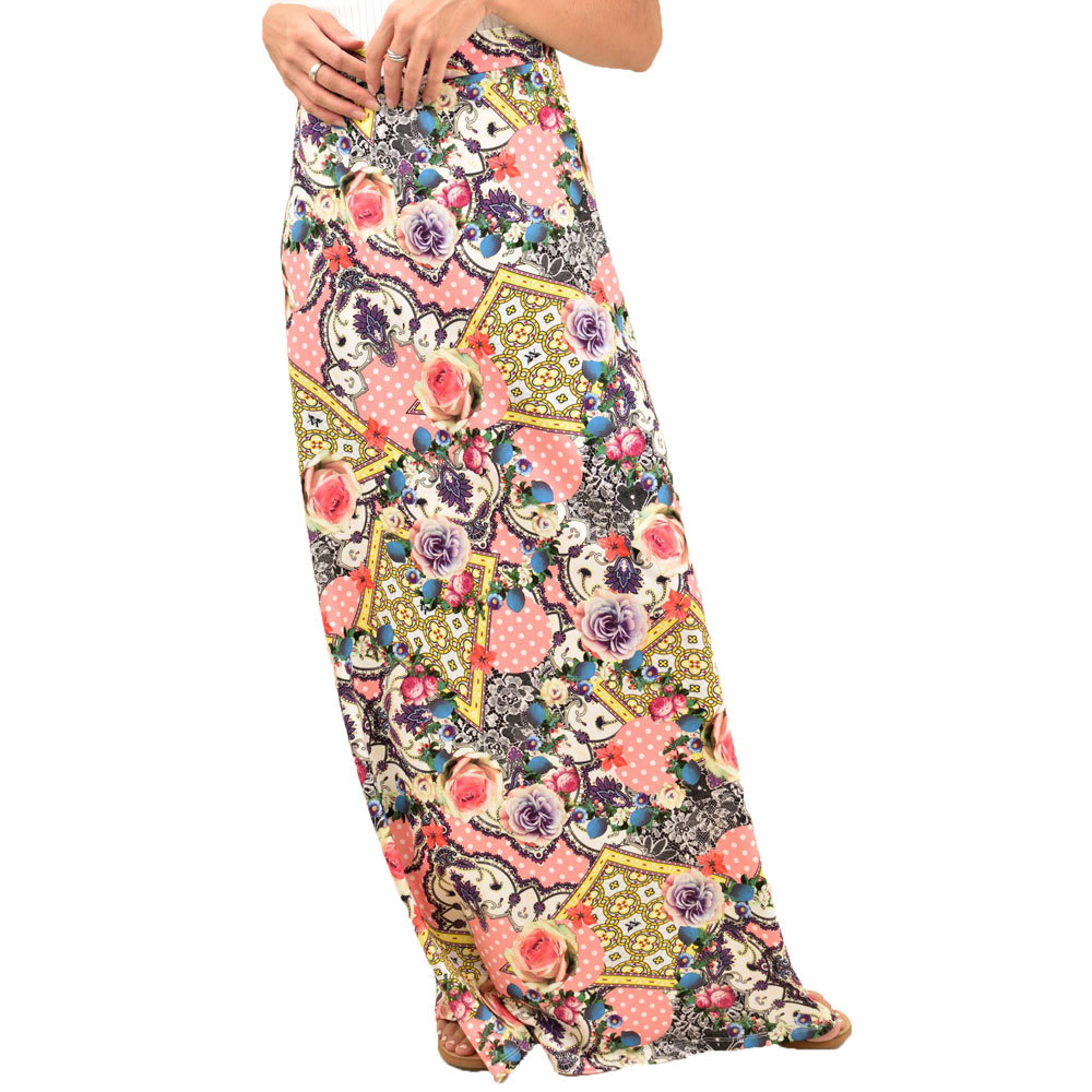 Φούστα maxi εμπριμέ Ροζ 2142