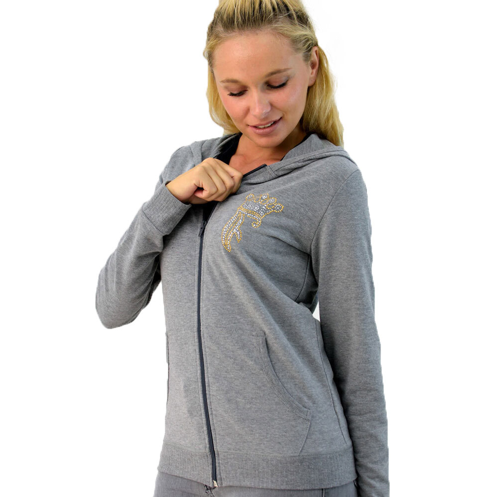 Φούτερ ζακέτα με φερμουάρ και στρας Γκρι 1487