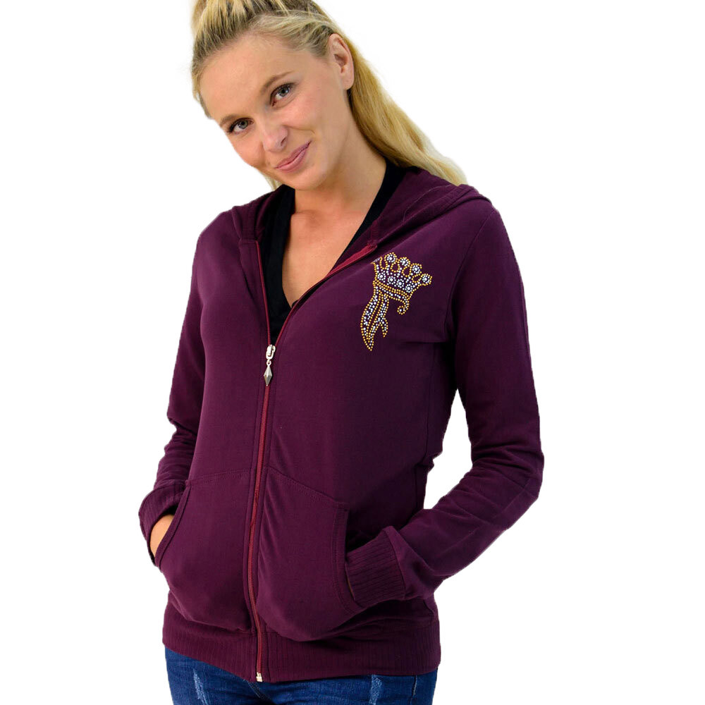 Φούτερ ζακέτα με φερμουάρ και στρας Μπορντώ 1486