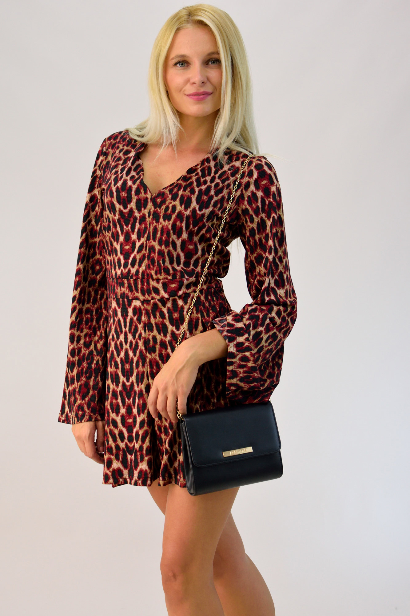 Ολόσωμη φόρμα σορτς animal print Μπορντώ 1551