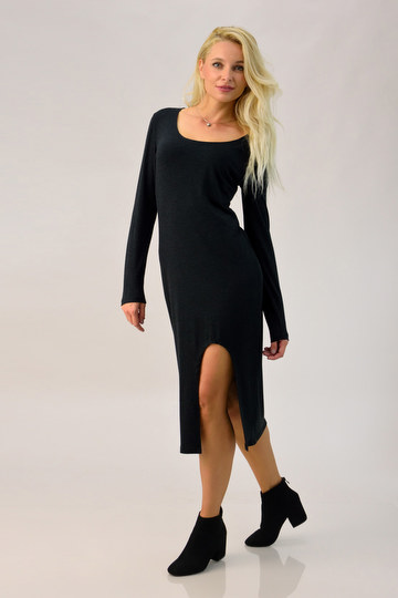  - Φόρεμα midi με άνοιγμα μπροστά Ανθρακί