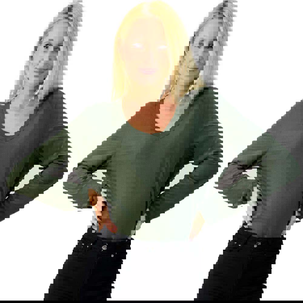 Basic μπλούζα με V λαιμόκοψη Χακί 1637