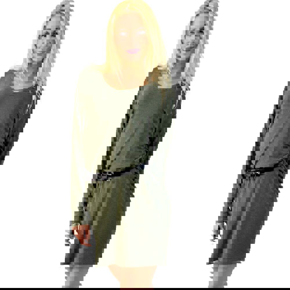 Γυναικείο Κοντό Φόρεμα Μακρυμάνικο με V ντεκολτέ - Ιδανικό για Casual Look Χακί 1653